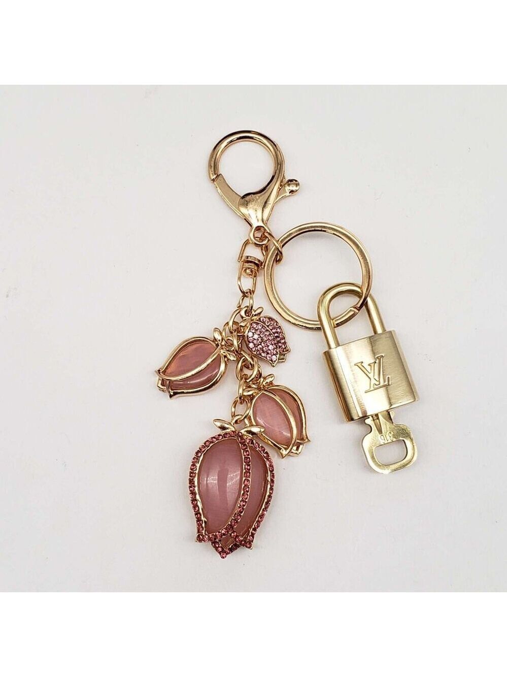 LV Gold Padlock 🔑 Authentic Louis Vuitton Charm + Unbranded Tulip Keychain